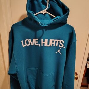 Teal Hoodie with 'Love, Hurts' Print